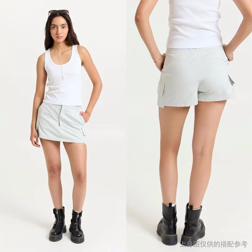欧美辣妹仿走光显瘦工装裙裤