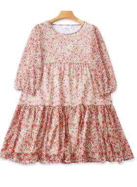 外贸雪纺碎花连衣裙 夏季新款宽松休闲女套头时尚7分袖裙子 22494