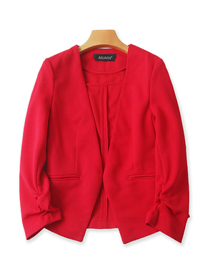 V领小西装 春秋新款百搭显瘦短款西服女小外套休闲7分袖上衣16343