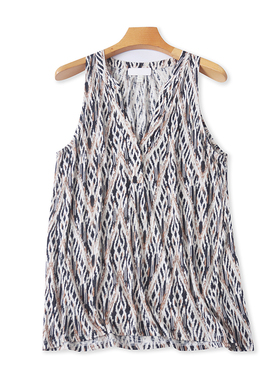 外贸印花V领背心 夏季新款百搭时尚无袖T恤女套头打底衫上衣10192