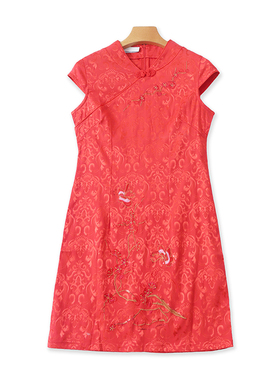 新中式立领刺绣旗袍 夏季新款时尚修身连衣裙女优雅百搭短裙01104