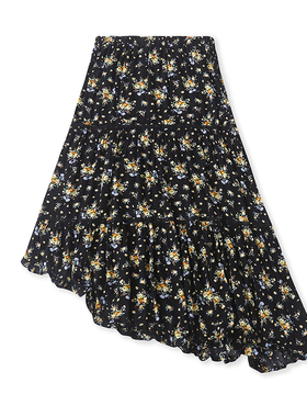 碎花松紧腰半身裙夏季新款错层百搭A字显瘦长款裙子13012