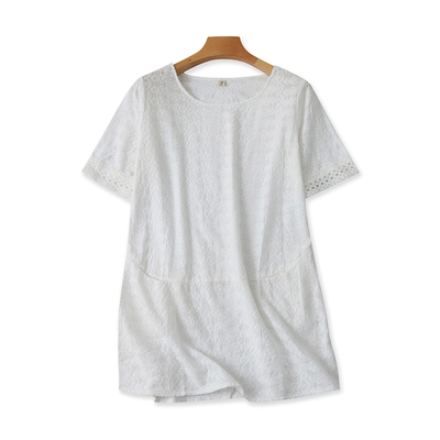 短袖薄款刺绣T恤衫中长款
