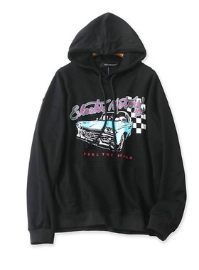 大码连帽加绒卫衣 秋冬新款印花宽松帽衫 外贸男女套头外套 18382