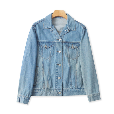 外贸做旧牛仔外套女春秋纽扣时尚