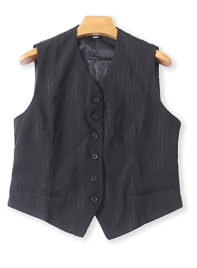 气质V领条纹西装马甲 秋冬新款时尚女纽扣开衫 马夹无袖上衣21092