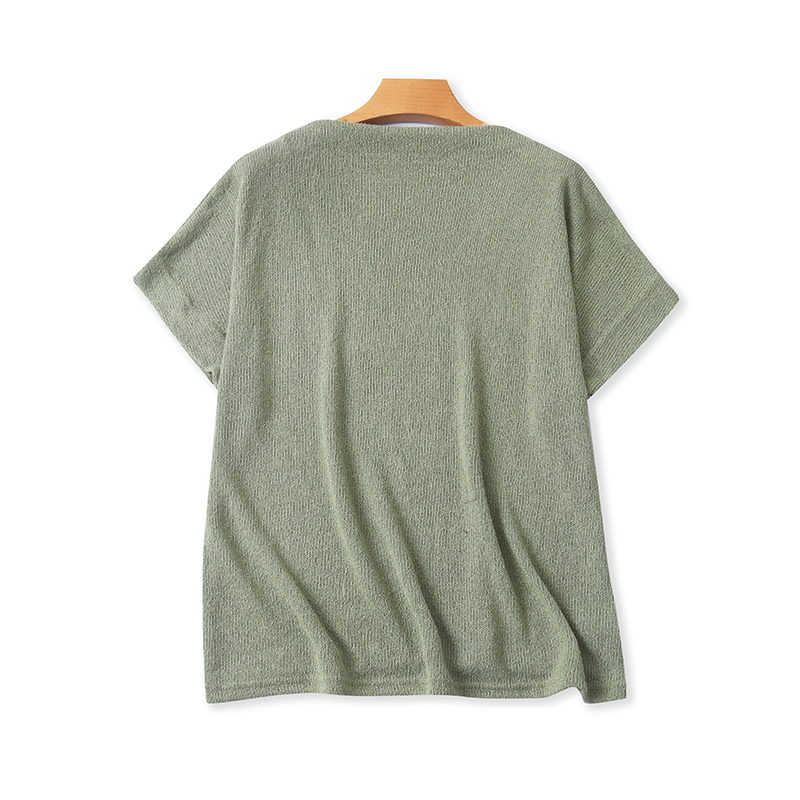 外贸圆领针织T恤衫 春秋新款短袖套头打底衫 女宽松休闲上衣14203