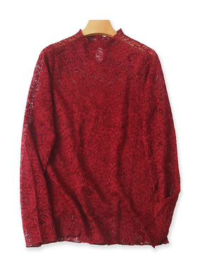 小立领蕾丝衫 春秋新款镂空钩花显瘦打底衫 女外贸宽松上衣 03233