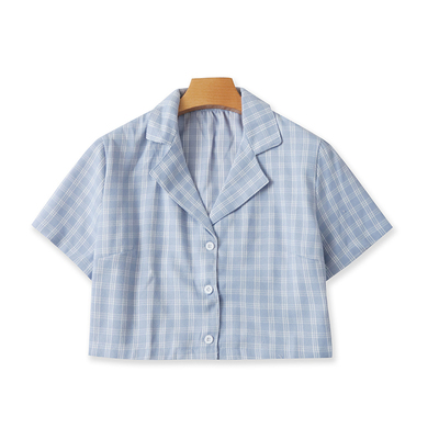 爱丽爱熙宽松百搭短袖格子衬衣