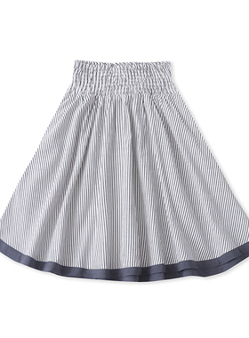 学院风松紧腰条纹半身裙夏季新款A字显瘦拼色中长时尚女裙子09112