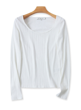 外贸长袖圆领针织T恤衫 春秋新款时尚套头打底衫 女宽松上衣11523