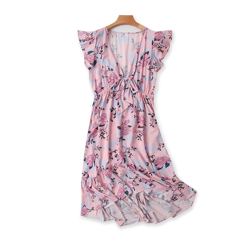 百搭A字裙碎花连衣裙V领