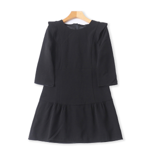 外贸圆领7分袖 荷叶边显瘦宽松休闲女套头裙子20222 连衣裙春秋新款