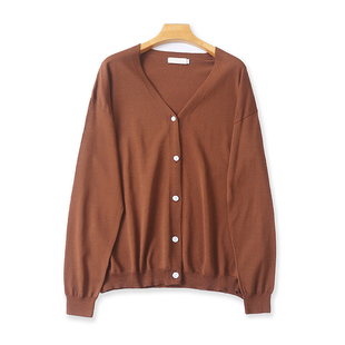 显瘦弹力上衣 外贸V领长袖 13124 女罩衫 纽扣时尚 针织开衫 春秋新款