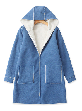 外贸羊羔绒连帽大衣 秋冬新款加厚时尚中长款拉链开衫女外套10181