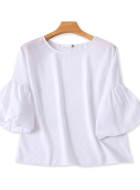 雪纺衫灯笼袖小衫 夏季新款宽松休闲T恤衫 女士打底纯色上衣03082