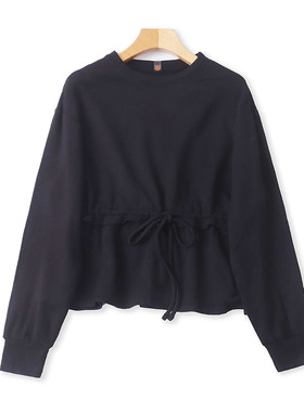 外贸圆领加绒卫衣 秋冬新款保暖显瘦收腰绒衫女宽松休闲上衣05023