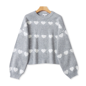 外贸宽松加厚保暖针织衫 春秋款 上衣14034 毛衣 慵懒风圆领爱心长袖