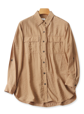 翻领纽扣长袖衬衫 百搭时尚男女衬衣 宽松休闲错层开衫上衣 17322