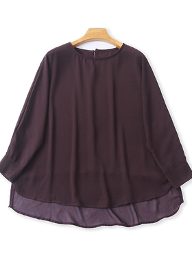 外贸圆领蝙蝠T恤衫 春秋新款宽松休闲女套头打底衫长袖上衣 21214