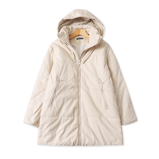 加厚PU皮连帽棉衣 秋冬新款口袋中长款保暖棉服 女拉链外套 11314