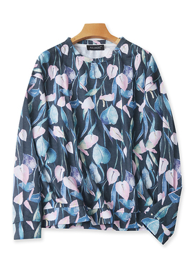 圆领印花T恤衫 春秋新款长袖打底衫 外贸女套头显瘦宽松上衣22493