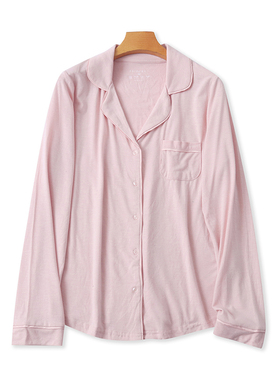 外贸莫代尔镶边家居服 春秋新款纽扣开衫百搭时尚女上衣睡衣14274