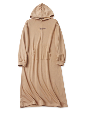 长款加绒连帽刺绣卫衣 秋冬新款开叉连衣裙 女套头显瘦裙子 25132