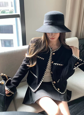 小香风显瘦短款纽扣开衫女