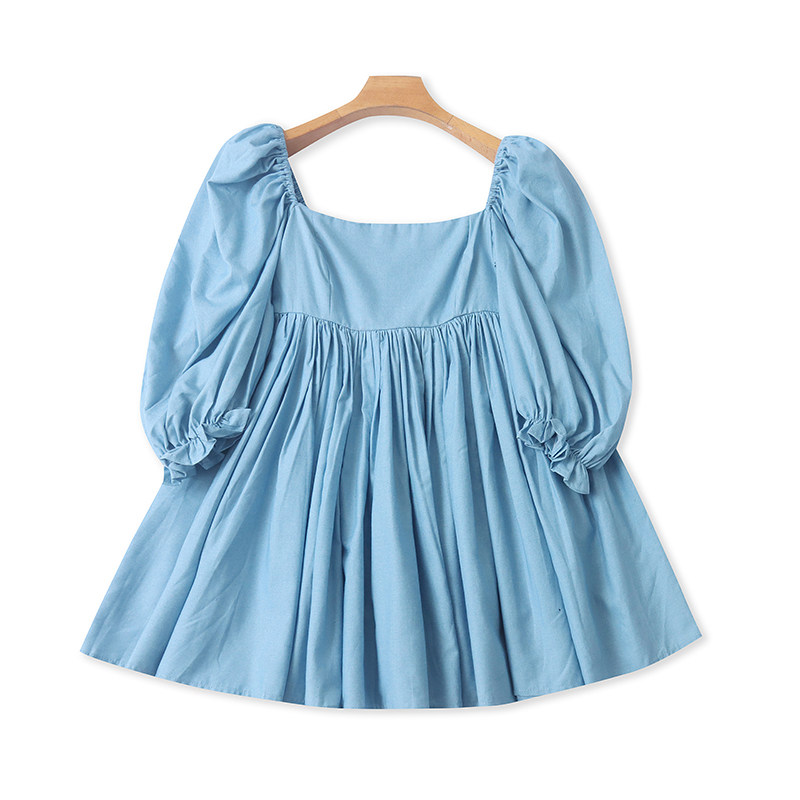 外贸甜美露背连衣裙春秋新款时尚灯笼袖收腰A字女中长款裙子13162