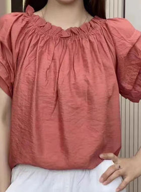 短袖一字肩T恤衫夏季新款百搭时尚衬衫女套头显瘦打底衫上衣06563