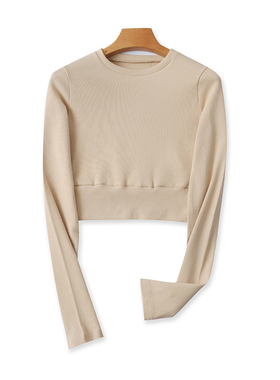 圆领针织T恤衫 春夏季新款长袖弹力打底衫 女士短款时尚上衣17254