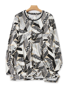 圆领印花T恤衫 春秋新款长袖体恤显瘦女打底衫 宽松休闲上衣11304