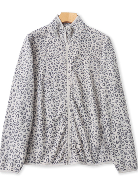 外贸立领拉链绒衫 春秋新款时尚开衫宽松豹纹卫衣女上衣外套12344