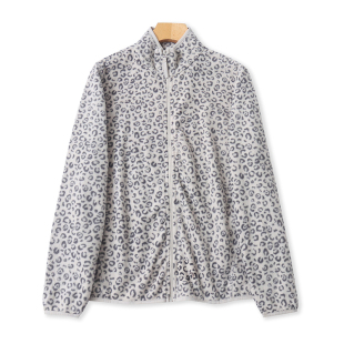 开衫 时尚 宽松豹纹卫衣女上衣外套12344 春秋新款 外贸立领拉链绒衫