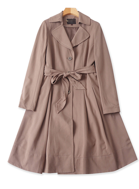 外贸翻领中长款A字版风衣 春秋时尚收腰显瘦大衣 女长袖外套09114