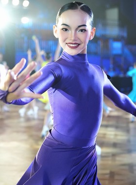 星辰舞服拉丁舞规定赛服高贵紫色气质拉满显白赛场专业舞者