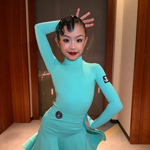 星辰拉丁舞服「亲肤莱卡」碧中绿紫标儿童拉丁舞规定服赛服
