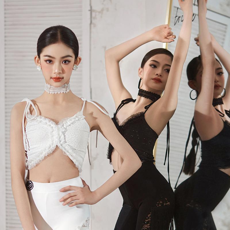 星辰舞服拉丁舞练习服亮片蕾丝花边吊带流苏裙裤装高级气质三件