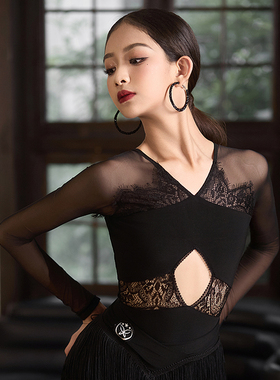 星辰拉丁舞服「法式浪漫」秋冬新品蕾丝网纱长袖拉丁舞练习套装