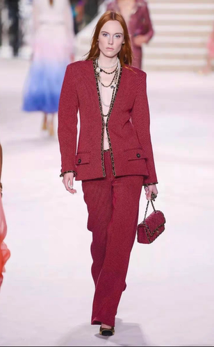 飞艇巡航定制V领上衣长袖修身外套通勤纯色女上衣红色金属