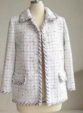 飞艇巡航定制18s瀑布外套白色彩虹点缀立体格纹小翻领长袖单排扣