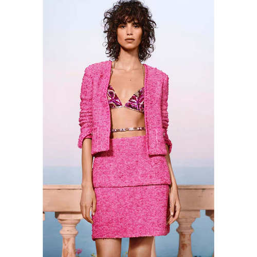 飞艇巡航小香玫红色粗花呢外套