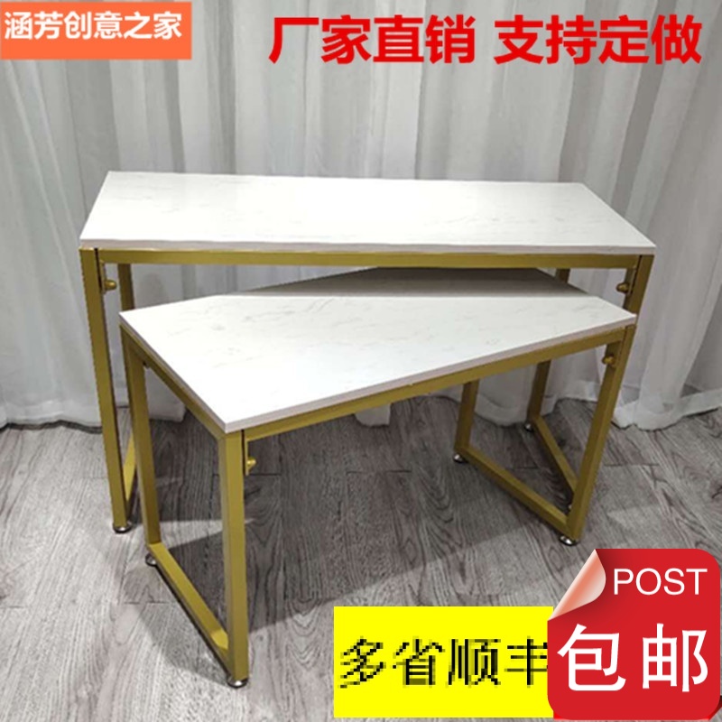 铁艺服装店中岛展示流水台高低架金色简约鞋包陈列架商场橱窗货架