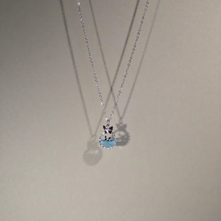 Cute luck 轻奢海洋蓝色蝴蝶吊坠仙女项链百搭时尚饰品锁骨链礼物