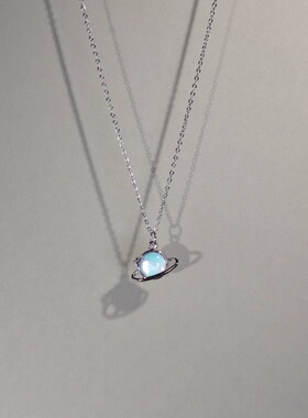 蓝色星球吊坠项链女锁骨链