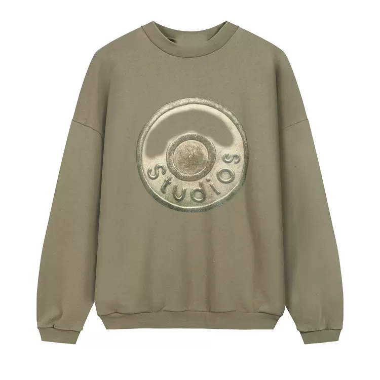 AC 做旧纽扣LOGO字母数码印花圆领卫衣 军绿 S-XL 3057#