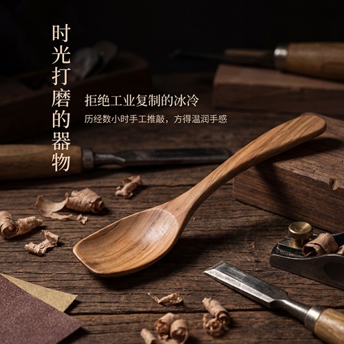 意大利进口橄榄木制作甜品勺家用勺子长柄吃饭勺1个装15x3CM