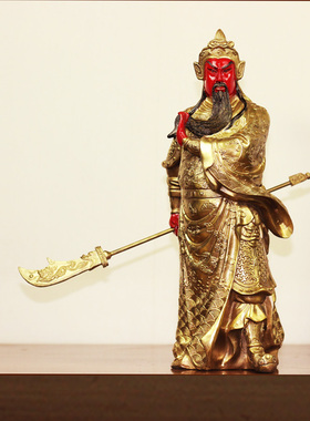 关赐纯铜招财红脸关公铜像
