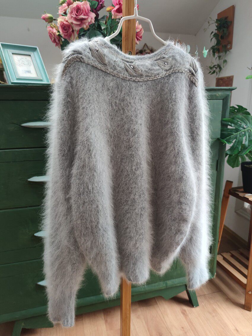 清新甜美毛茸茸浅灰长毛柔美少女系名媛气质洋气百搭 兔羊毛套头